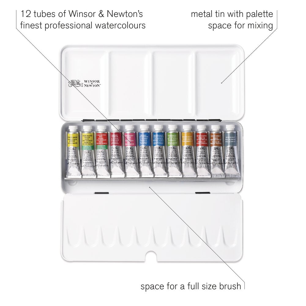 Winsor & Newton Tube Travel Tin 12pc Professiobnal Watercolour Set