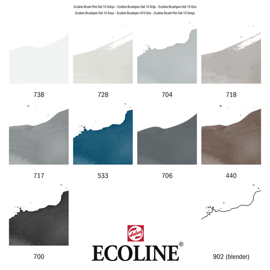 Ecoline GREYS Brush Pen Set: 10 Markers