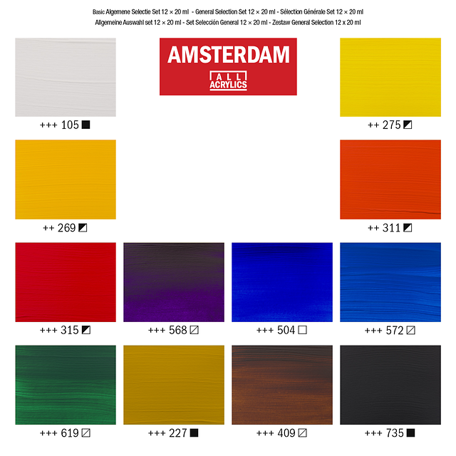 General Selection Acrylic Set: 12 x 20ml tubes from Amsterdam