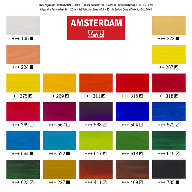 General Selection Acrylic Set: 24 x 20ml tubes from Amsterdam