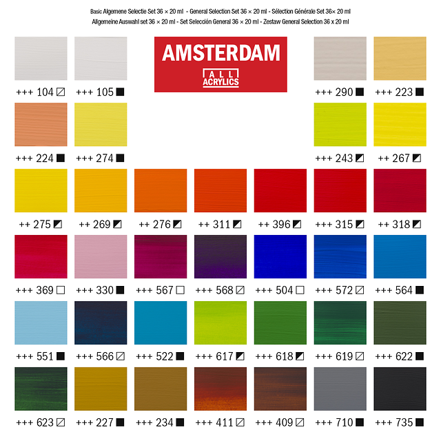 General Selection Acrylic Set: 36 x 20ml tubes from Amsterdam