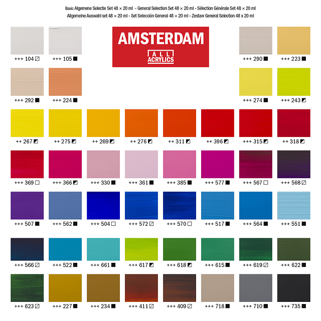 General Selection Acrylic Set: 48 x 20ml tubes from Amsterdam