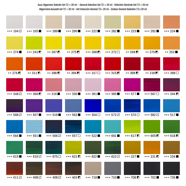 General Selection Acrylic Set: 72 x 20ml tubes from Amsterdam