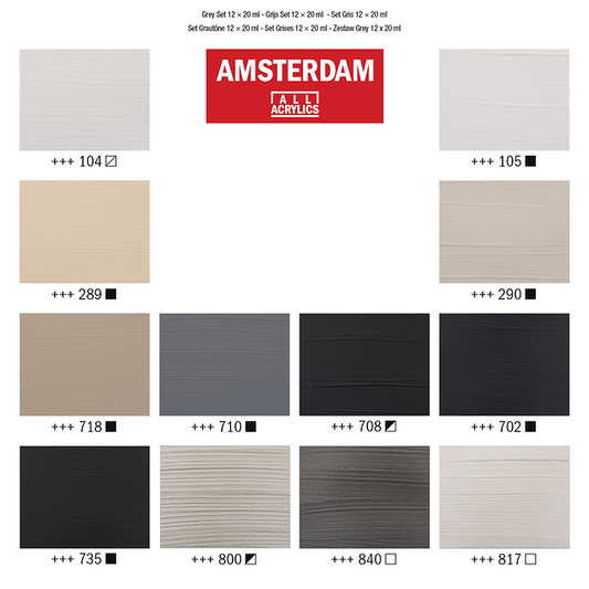 Grey Selection Acrylic Set: 12 x 20ml tubes from Amsterdam