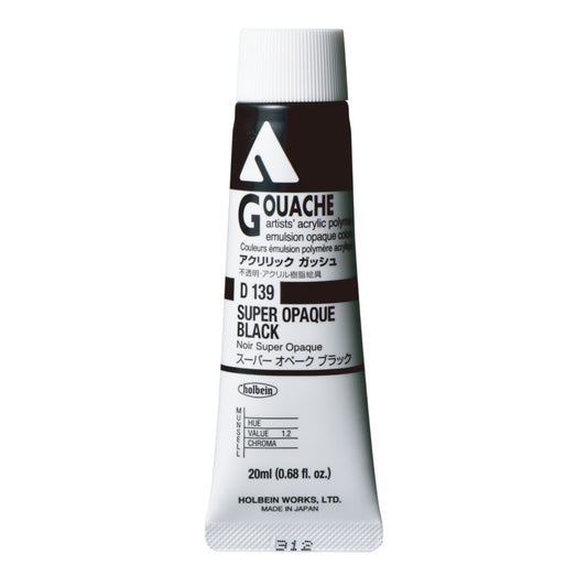 Super Opaque Black 20ml Holbein Acrylic Gouache Tube D139