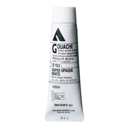 Super Opaque White 20ml Holbein Acrylic Gouache Tube D153