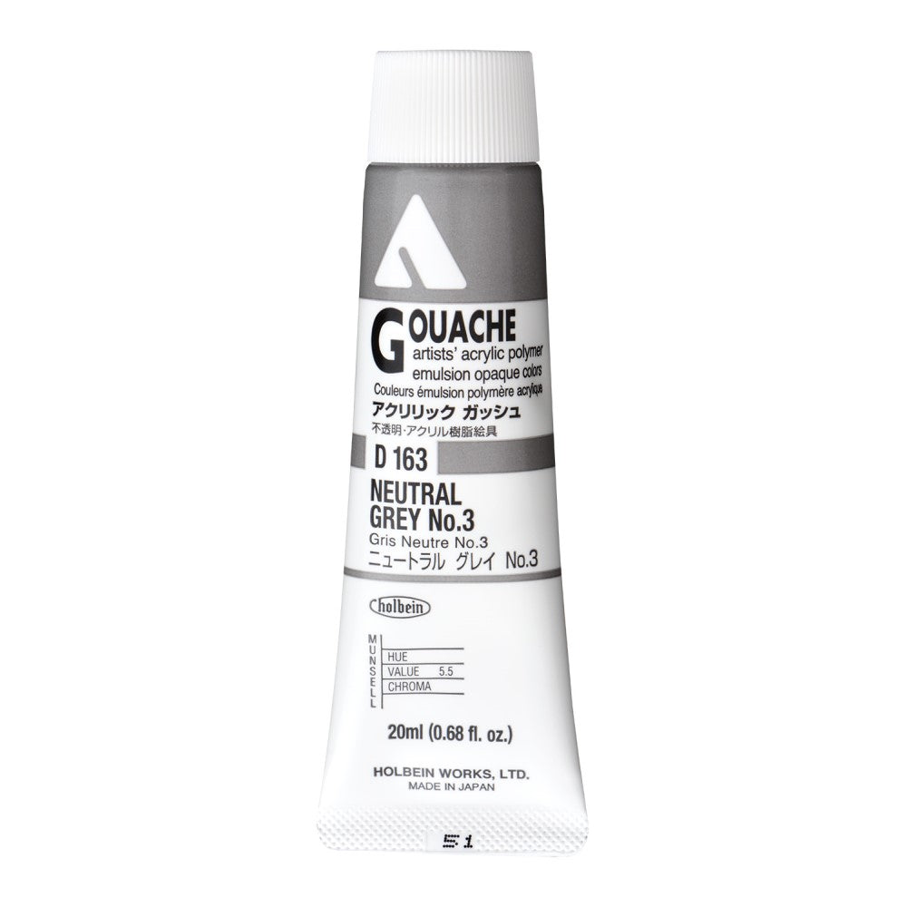 Neutral Grey #3 20ml Holbein Acrylic Gouache Tube D163