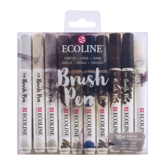 Ecoline GREYS Brush Pen Set: 10 Markers