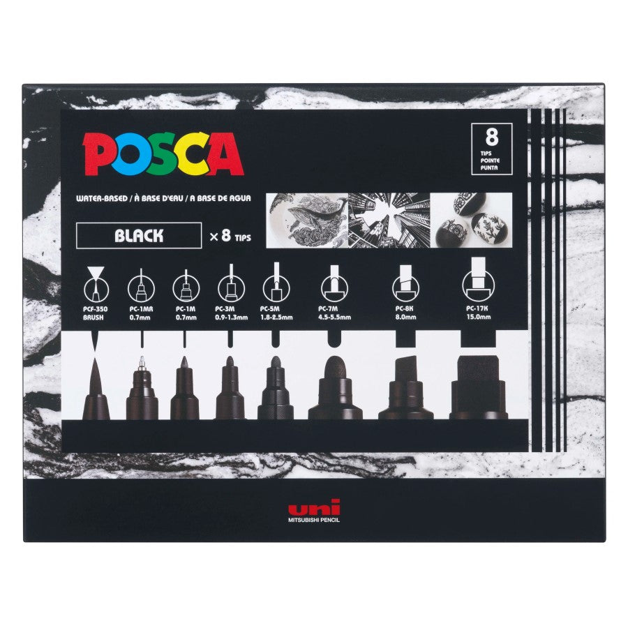 ALL BLACK Uni Posca Medium Marker Set (8 markers)