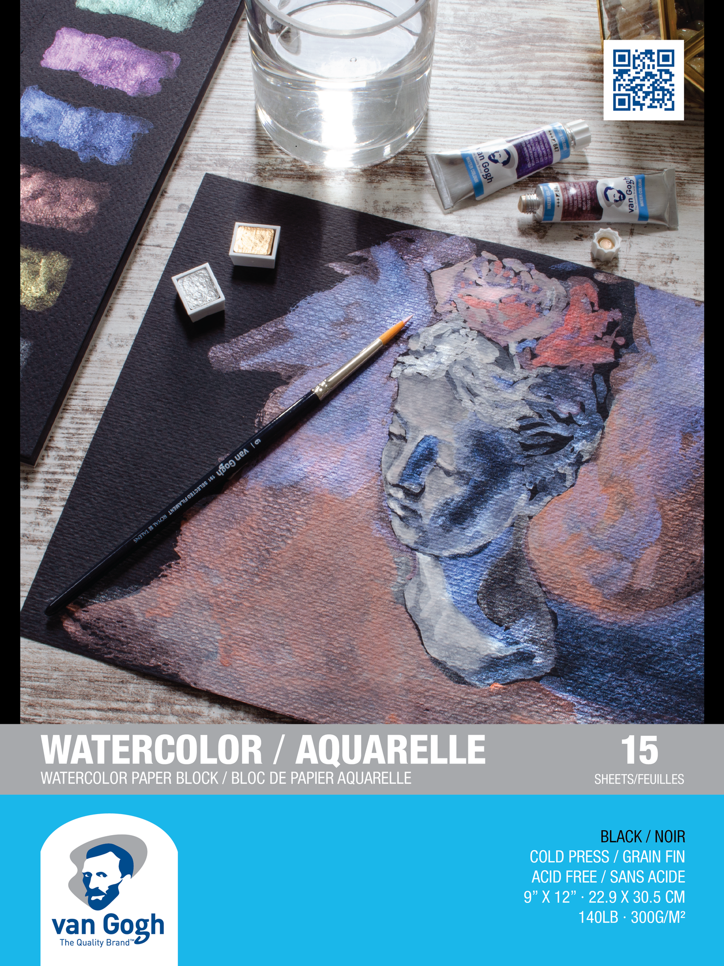Van Gogh 9"x12" Watercolor Block with Black Paper