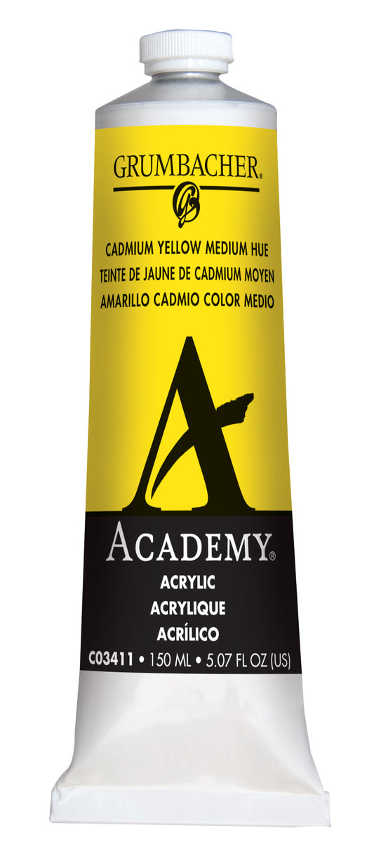 C034 Cadmium Yellow Medium 150ml Grumbacher Academy Acrylic tube