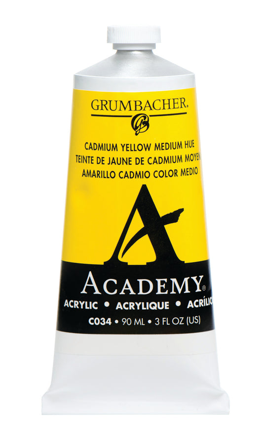 C034 Cadmium Yellow Medium 90ml Grumbacher Academy Acrylic tube