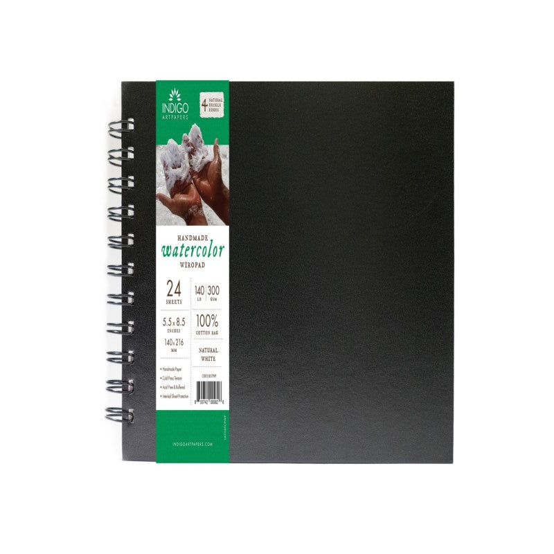 5.5"x8.5" Indigo Watercolor Hardbound 4-deckle Books: 24 sheets