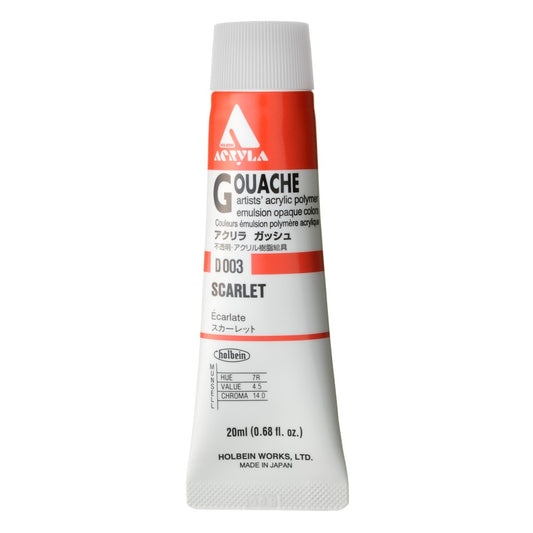 Scarlet 20ml Holbein Acrylic Gouache Tube D003