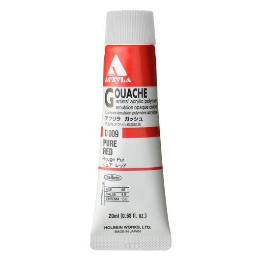 Pure Red 20ml Holbein Acrylic Gouache Tube D009
