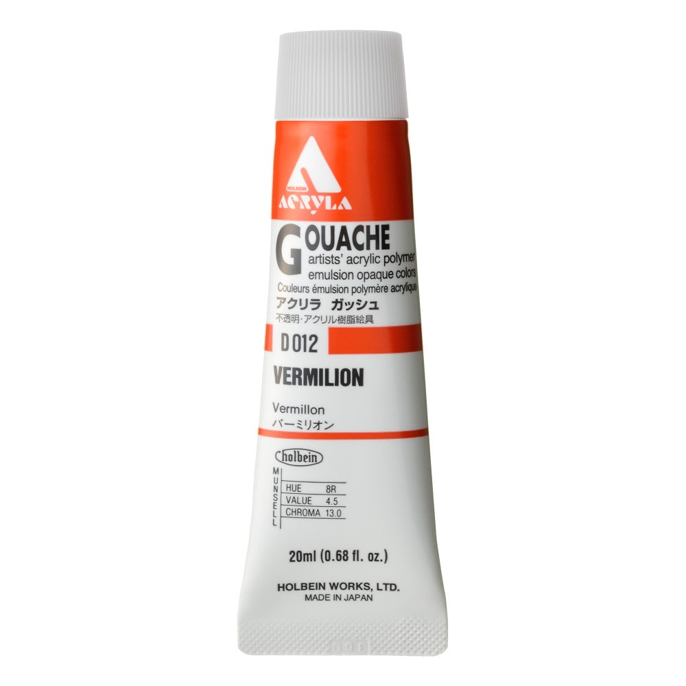Vermillion 20ml Holbein Acrylic Gouache Tube D012