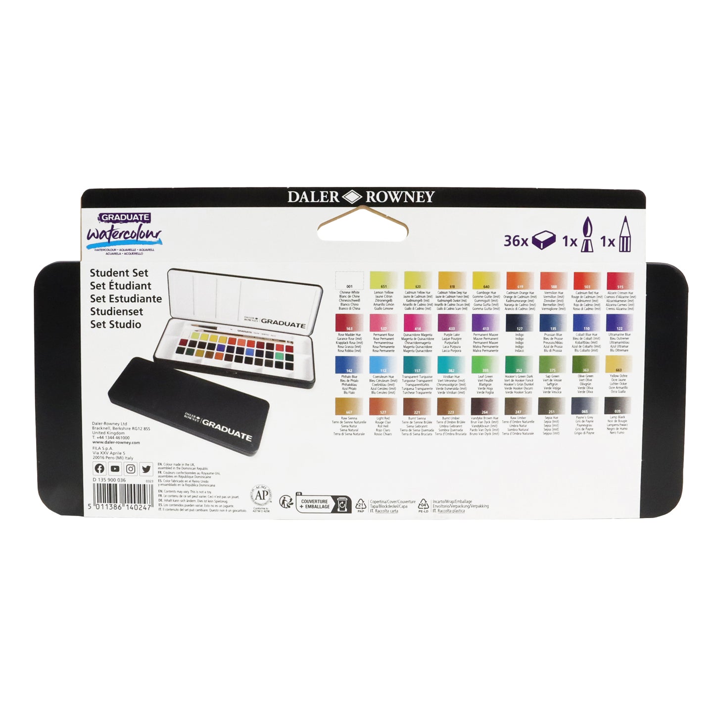 Graduate Watercolor Student Set with 36 Colors