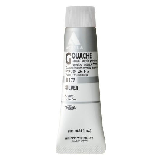 Silver 20ml Holbein Acrylic Gouache Tube D172
