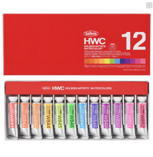Holbein Luminous Set of Watercolors 12 - 15ml tubes