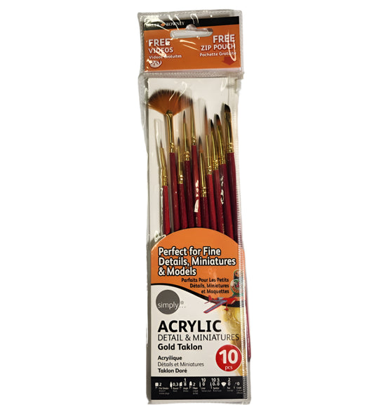 Simply Acrylic Detail & Miniatures Brush Set / 10 Brushes