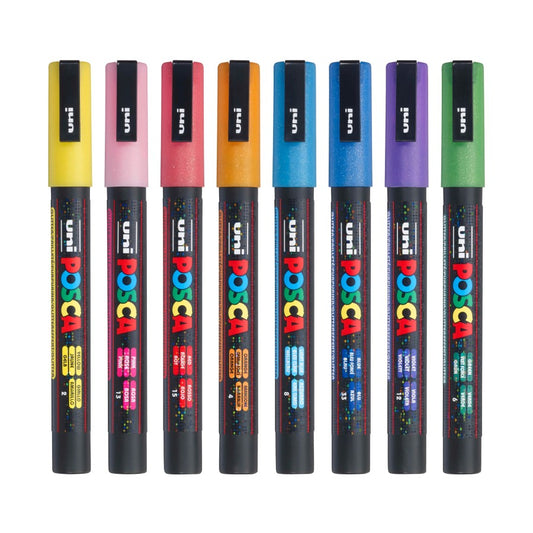 PC-3M GLITTER Uni Posca Fine Marker Set (8 markers)