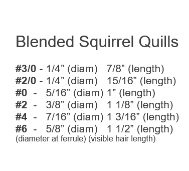 Dynasty Pure/Blended Squirrel Quill Brushes - 6 sizes available