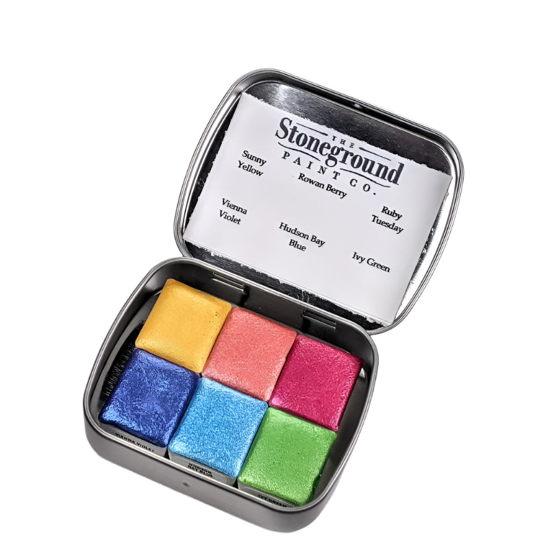 Pearlescent 6 Stoneground Paint Co. Metal Half Pan Palette