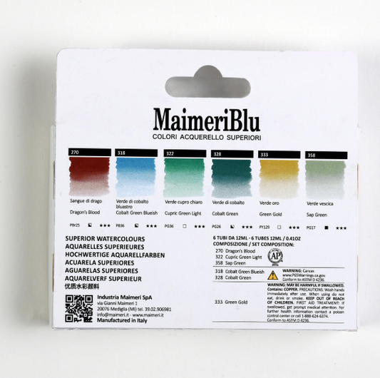 MaimeriBlu Tuscany Watercolor Set: 6 12ml tubes