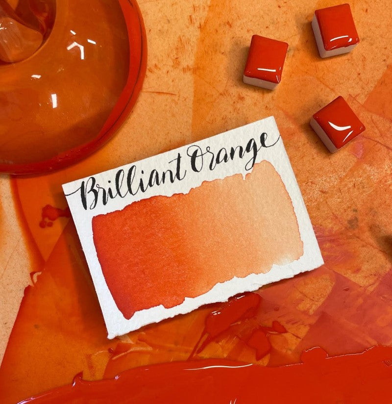 Brilliant Orange Half Pan Watercolor: Stoneground Paint Co.