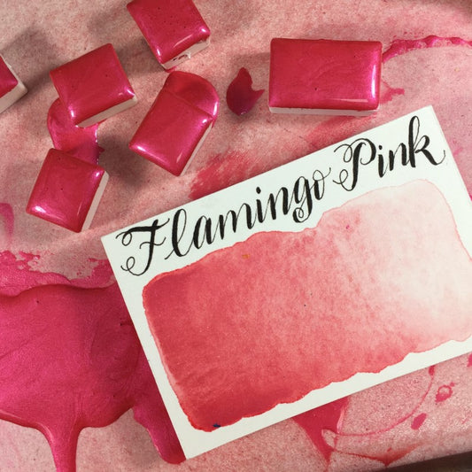 Flamingo Pink (Pearlescent) Half Pan Watercolor: Stoneground Paint Co.