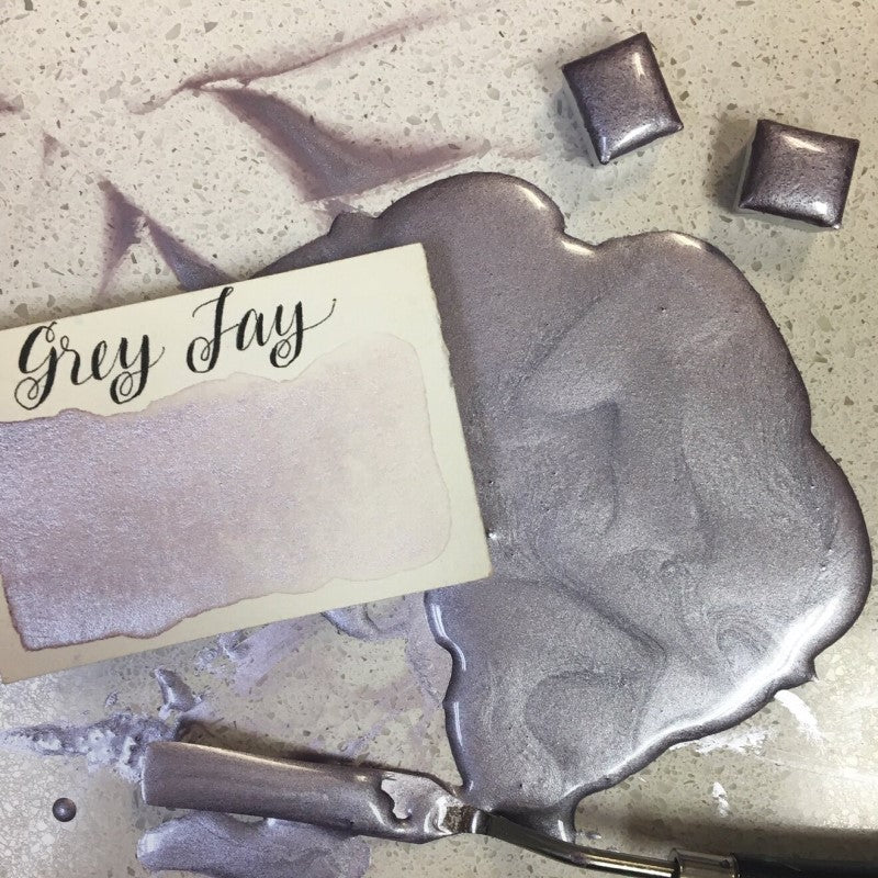 Grey Jay (Pearlescent) Half Pan Watercolor: Stoneground Paint Co.