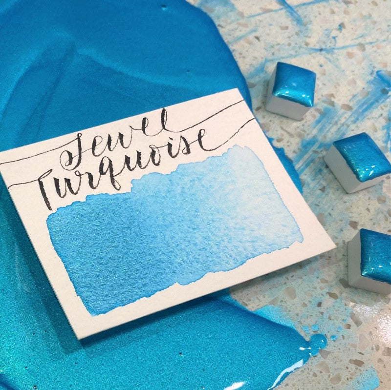 Jewel Turquoise (Pearlescent) Half Pan Watercolor: Stoneground Paint Co.