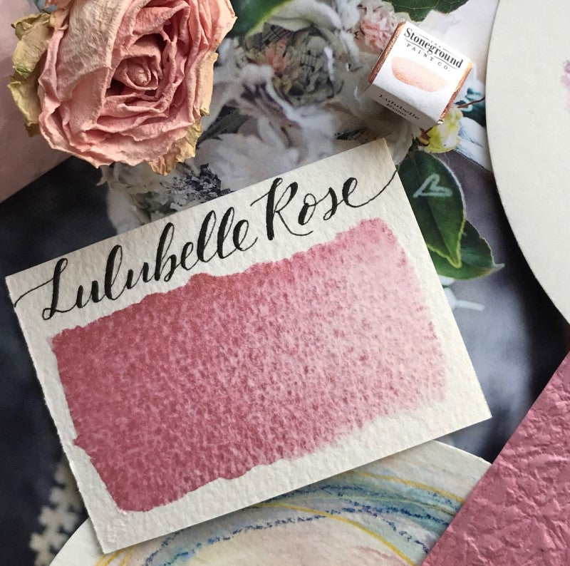 Lulubelle Rose (Pearlescent) Half Pan Watercolor: Stoneground Paint Co.