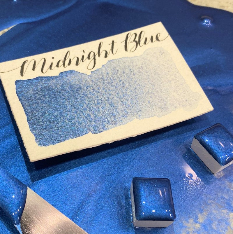 Midnight Blue (Pearlescent) Half Pan Watercolor: Stoneground Paint Co.