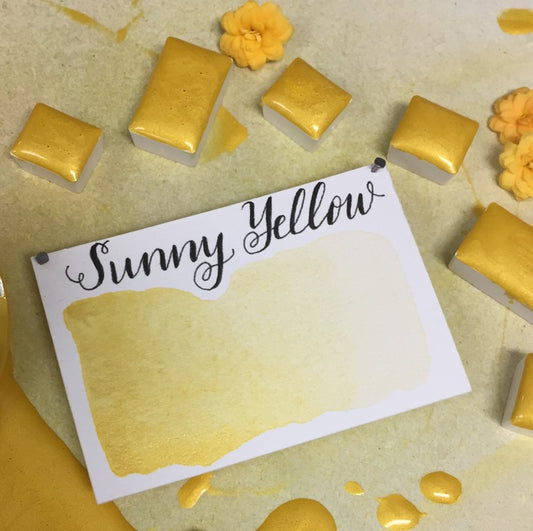 Sunny Yellow (Pearlescent) Half Pan Watercolor: Stoneground Paint Co.