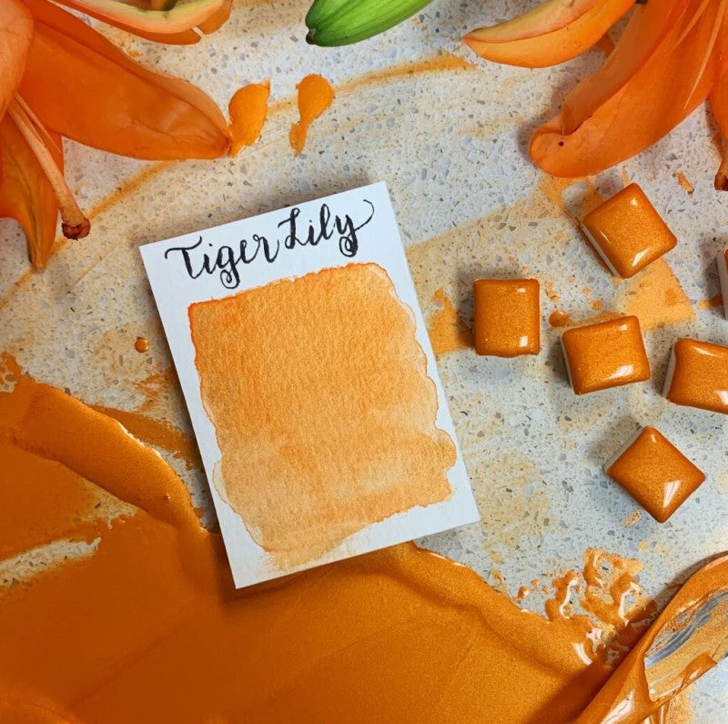 Tiger Lily (Pearlescent) Half Pan Watercolor: Stoneground Paint Co.
