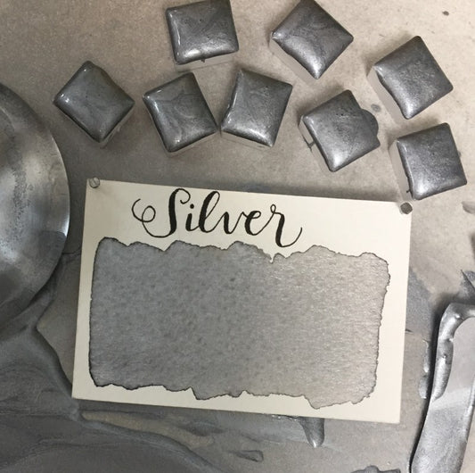 Silver (Pearlescent) Half Pan Watercolor: Stoneground Paint Co.