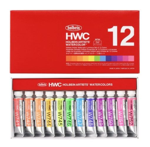Holbein Luminous Set of Watercolors 12 - 5ml tubes