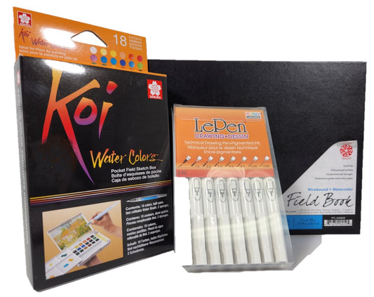 Travel Bundle w/ 18 color Koi set, Travel Journal and Inking pens