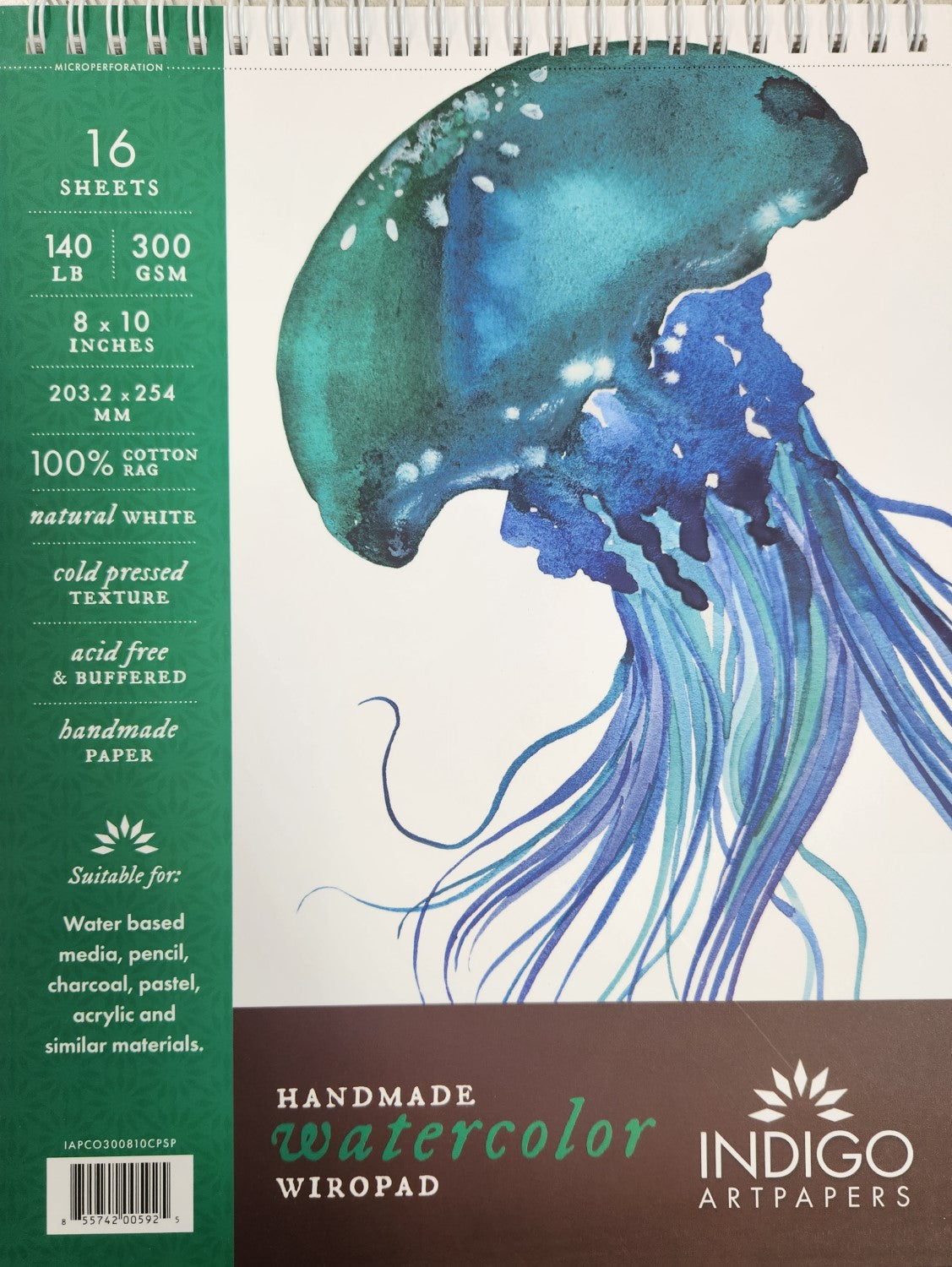 8"x10" Indigo Wire-O 100% Cotton Watercolor Pad: 16sht