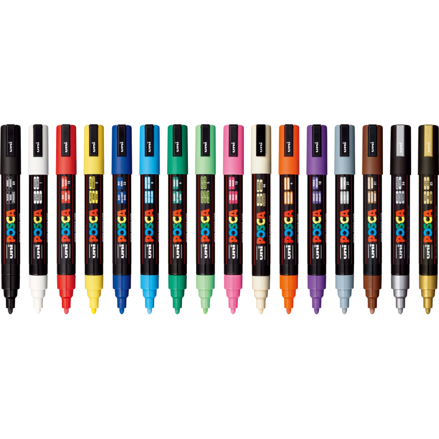 PC-5M Uni Posca Medium Marker Set (16 markers)