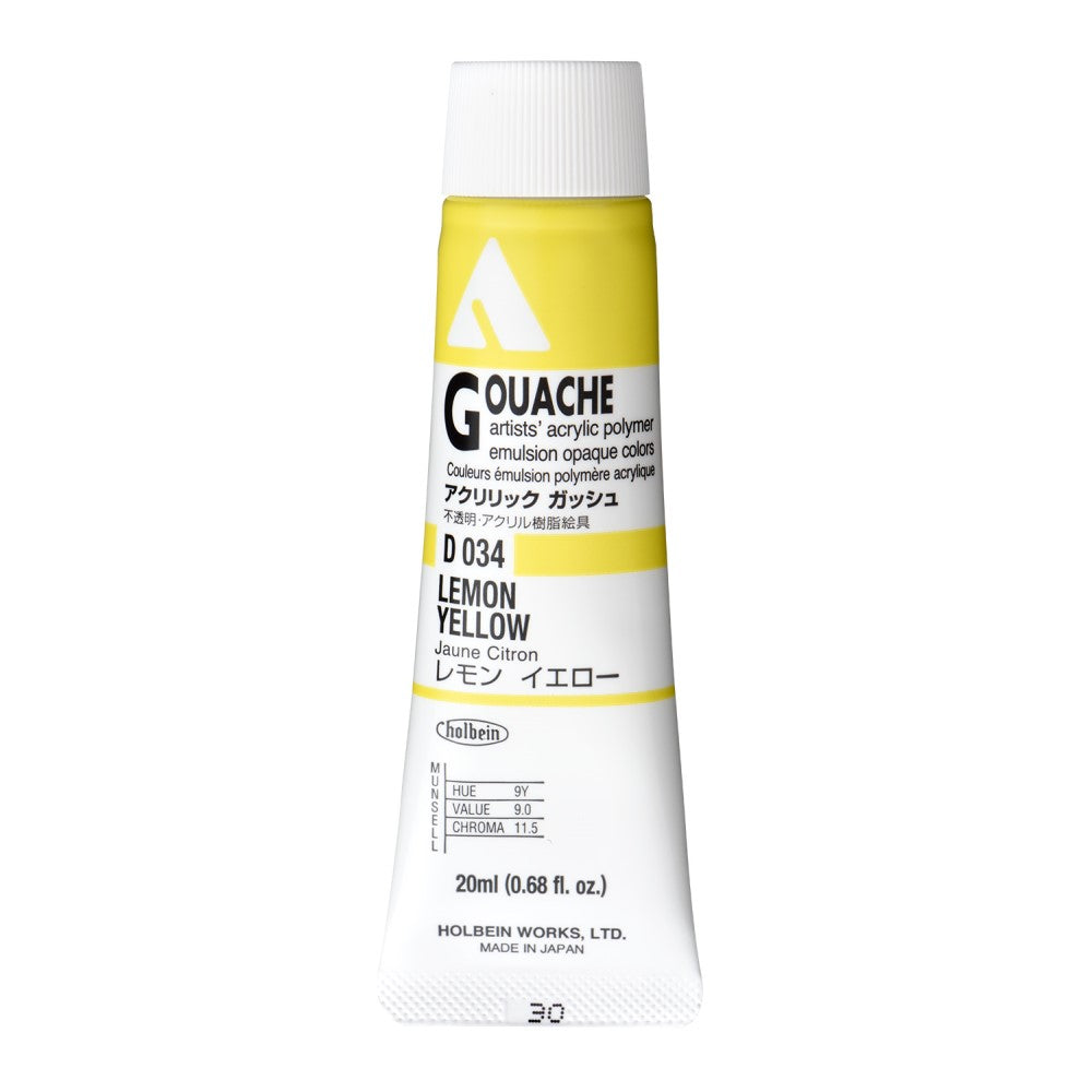 Lemon Yellow 20ml Holbein Acrylic Gouache Tube D034