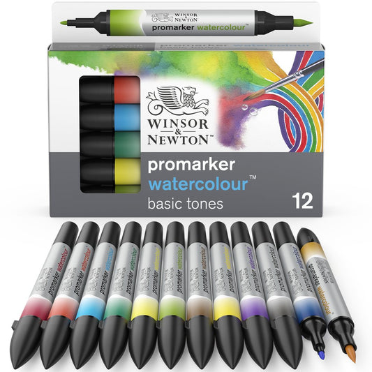 12 Piece Basic Winsor & Newton ProMarker Brush: Watercolor Set