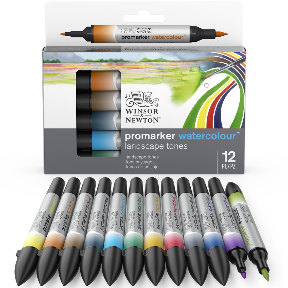 12 Piece Landscape Winsor & Newton ProMarker Brush: Watercolor Set