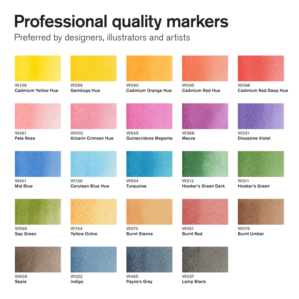 24 Piece Basic Winsor & Newton ProMarker Brush: Watercolor Set