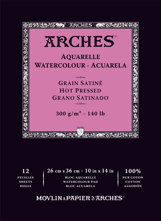 10″x14″ Arches Paper Pad-Hot Press: 12 sheet