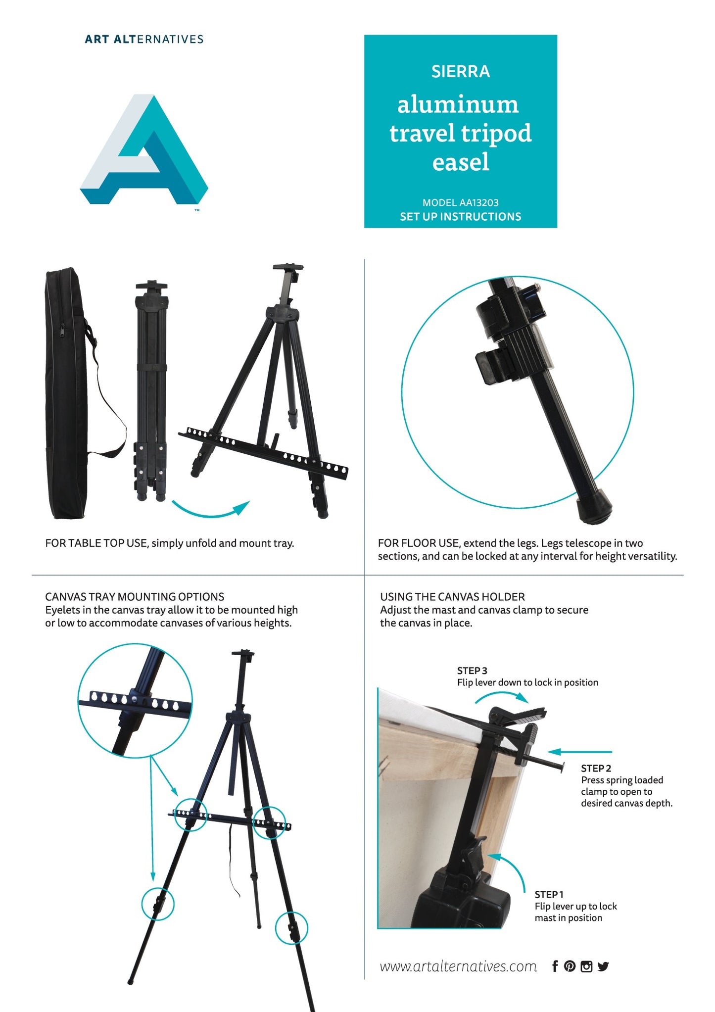 AA13203 Sierra Aluminum Tripod Easel