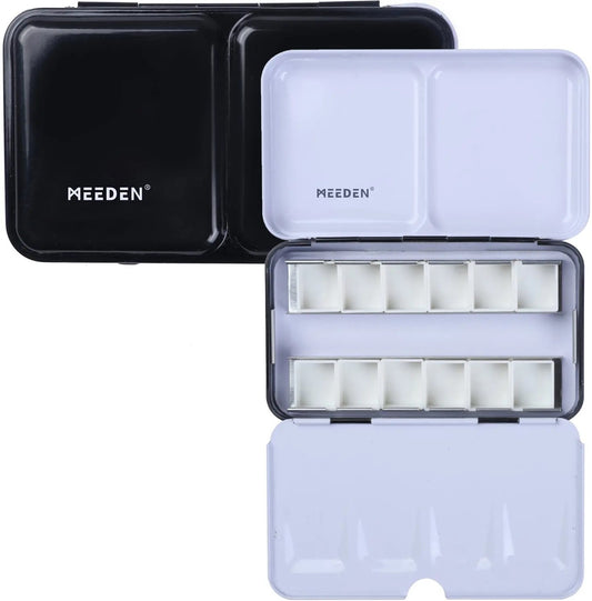 MEEDEN Black Empty Watercolor Tin/Palette with 12 half pans