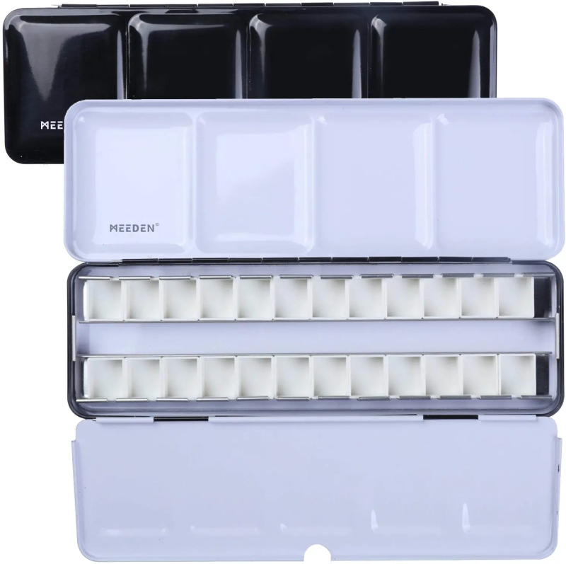 MEEDEN Empty Watercolor Tin Palette with 26 Pcs Half Pans, Black