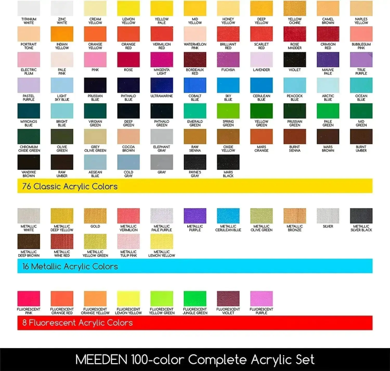 MEEDEN Acrylic Paint Set, 100 Tubes, 12 ml / 0.41 oz